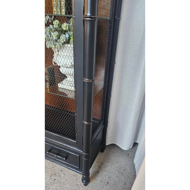 Faux Bamboo Cabinet, Black 1950's Display Cabinet For Sale - Image 14 of 17