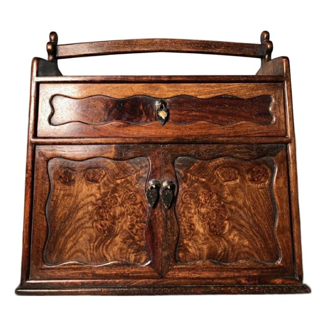 Vintage Chinese Rosewood Tea Caddy Box With Handle and Double Doors For Sale