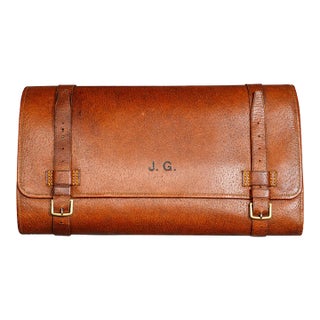 Stately English Antique Leather Suede Case With Tins Home Decor Prop For Sale
