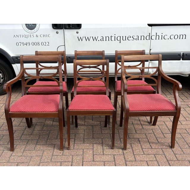 Mahogany Extending Dining Table and Chairs with Brass Castors, Set of 7 For Sale - Image 4 of 16