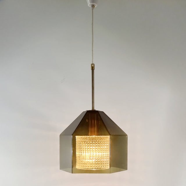 Orrefors 1960s Mid-Century Modern Scandinavian Glass & Brass Ceiling Light by Carl Fagerlund for Orrefors For Sale - Image 4 of 9