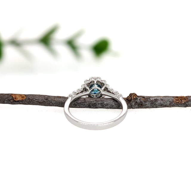 Metal Vintage Style Blue Diamond Ring With Natural Diamond Accents: Solid 14k Gold, Size 6.75 For Sale - Image 7 of 10