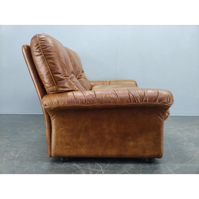 Wood Cognac Buffalo Leather 3-Seater Sofa from Arcon Italia,1970s For Sale - Image 7 of 18