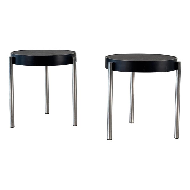 Brighella Stools/Side Tables attributed to Zanotta in Black Leather, 1980s, Set of 2 For Sale