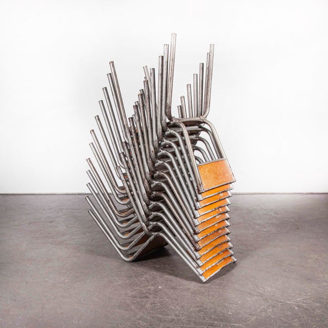 Wood French Silver Stacking Dining Chairs from Mullca, 1950s, Set of 4 For Sale - Image 7 of 10