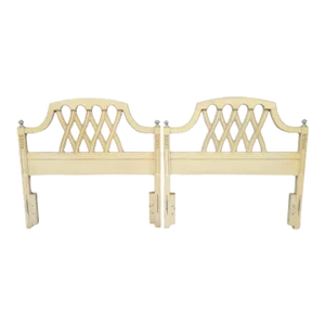Vintage Regency Off White Lattice Twin Size Headboards- a Pair