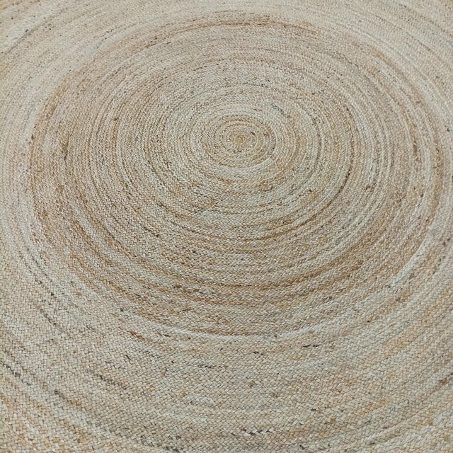 Organic Handwoven Jute Round Doormat With Scalloped Detailing For Sale - Image 12 of 13