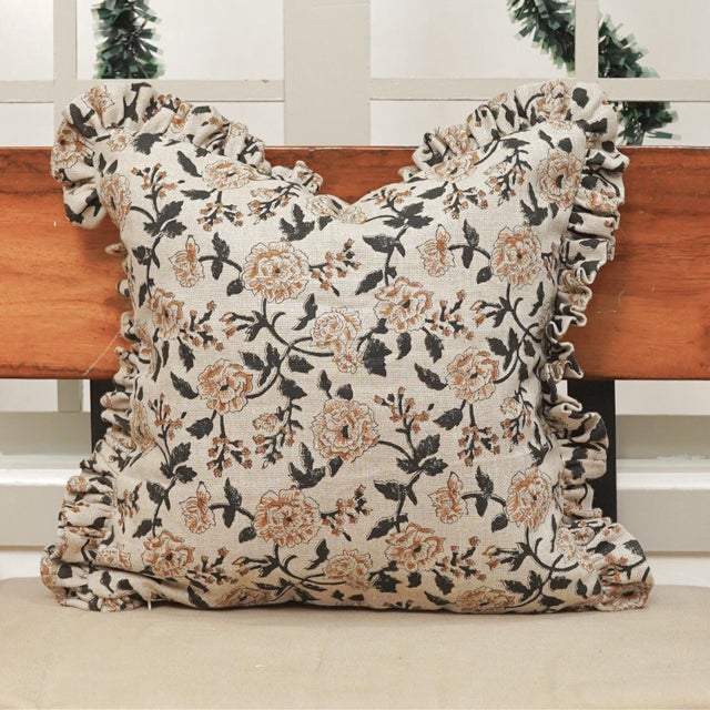 Add artisanal charm and elegance to your home with the Thick Linen Frill Pillow Cover Rameswaram Floral Pattern. Crafted...