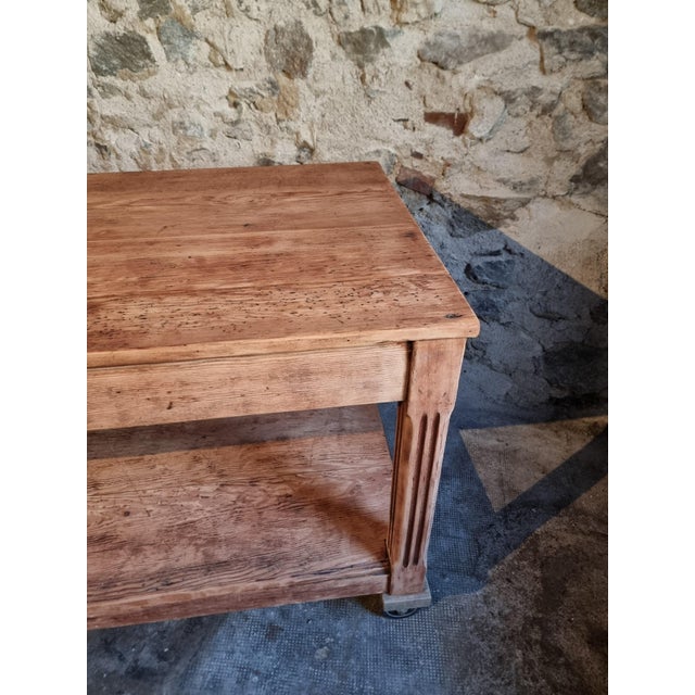 Brown Antique French Pitch Pine Worktable, Early 20th Century For Sale - Image 8 of 18