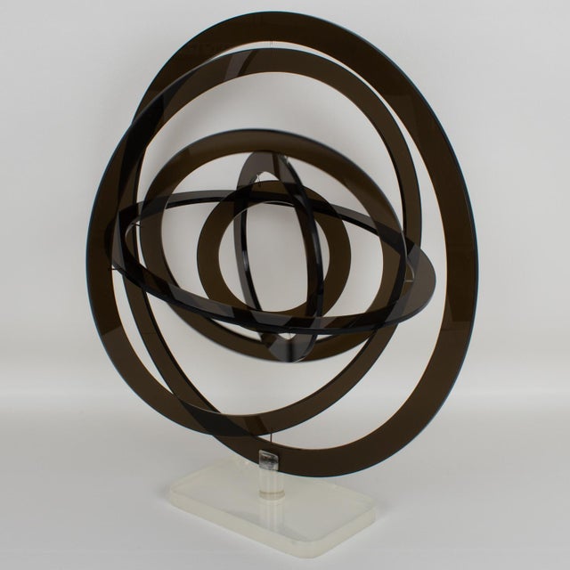Modernist Gray Lucite Kinetic Sculpture Celestial Orbit Astrolabe, Italy 1970s For Sale - Image 4 of 11