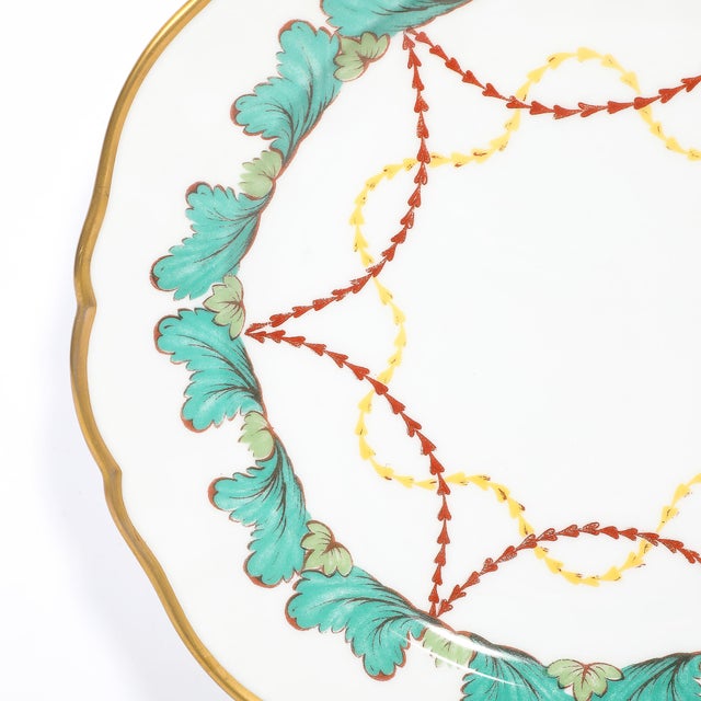 Mid 20th Century Set of 16 Turquoise & 24k Gilt Border Porcelain Dinner Plates by Hutschenreuther For Sale - Image 15 of 16