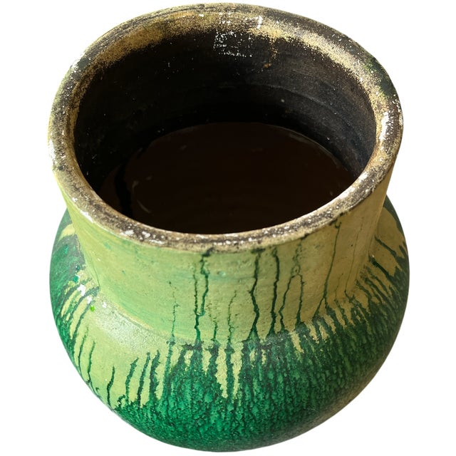 1970s 1970s Hand-Painted Green and Chartreuse Organic Moderns Earthenware Vase For Sale - Image 5 of 8