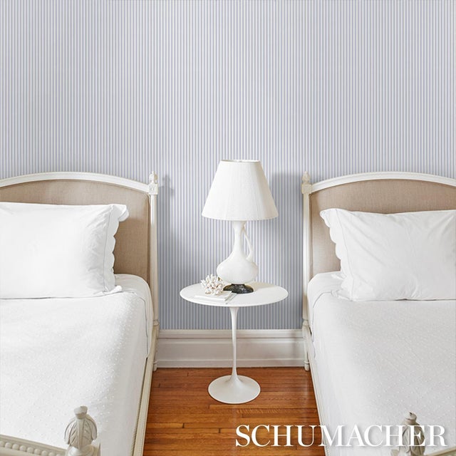 2020s Schumacher Mathis Ticking Stripe Wallcovering In Sky For Sale - Image 5 of 6