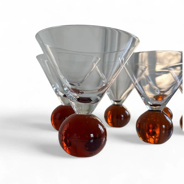 1980s 1980s Set of 6: Mid-Century Modern Hand Blown E. Cointreau Bubble Base Martini Cocktail Glasses For Sale - Image 5 of 7