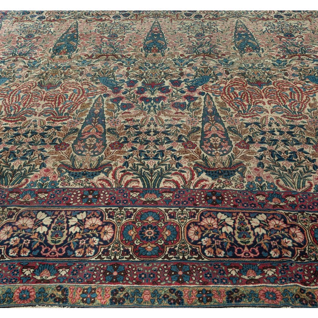 Early 20th Century Early 20th Century Persian Kirman Wool Rug in Blue, Brown, Green, Pink and Red For Sale - Image 5 of 8