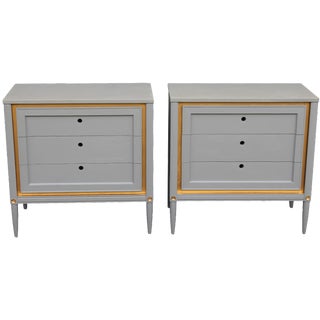 1960s Slate Blue & Gilt Accent Bachelor's Chests - A Pair For Sale