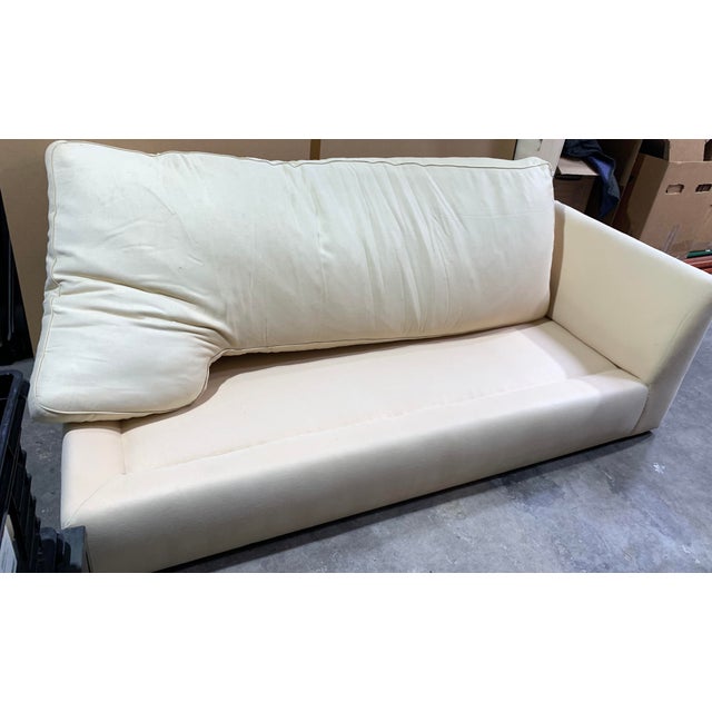 Wood Contemporary Cream Linen 'Right Back' Sofa by Waldo Fernandez For Sale - Image 7 of 18