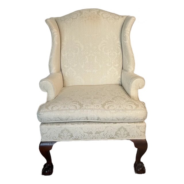 Cyber Monday Flash Sale - Mid 20th Century Kindel Ball & Claw Chippendale Queen Anne Flared Wingback Chair For Sale
