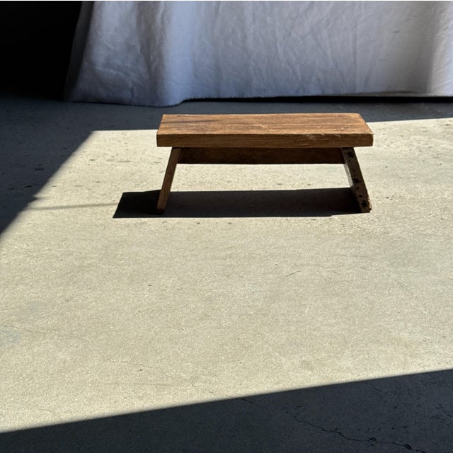 Wood Small Low Bench in Antique Indonesian Teak, 1980s For Sale - Image 7 of 18