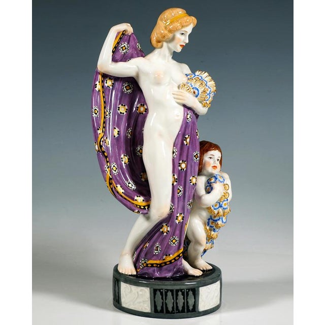 Very rare model from a series of the four seasons: standing nude art nouveau beauty with her hair carefully tied with a...