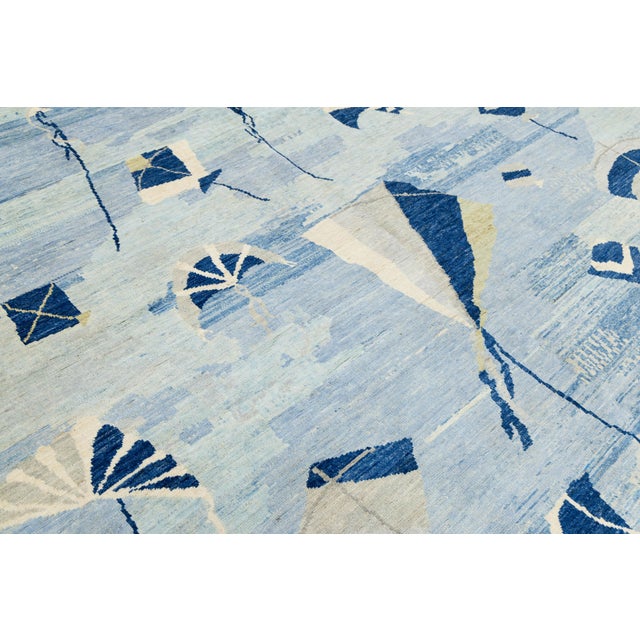 Whimsical Modern Blue & Ivory Kite Motif Hand-Knotted Wool Rug For Sale - Image 10 of 10