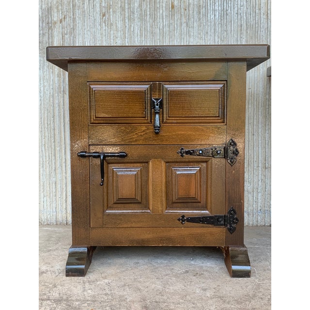 Spanish Walnut Nightstands with Iron Hardware - a Pair For Sale In Miami - Image 6 of 9