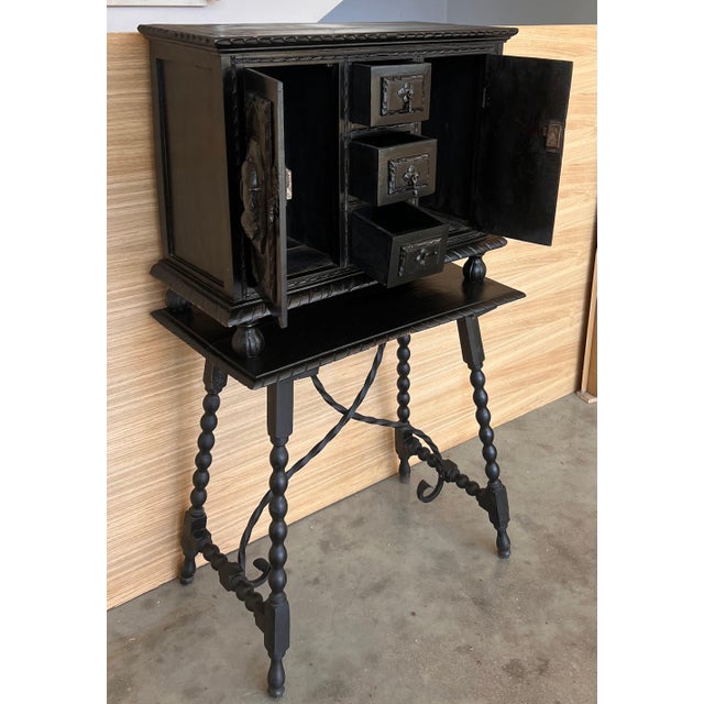 20th Century Spanish Baroque Style Cabinet on Stand, Bargueno or Varqueno For Sale - Image 4 of 18