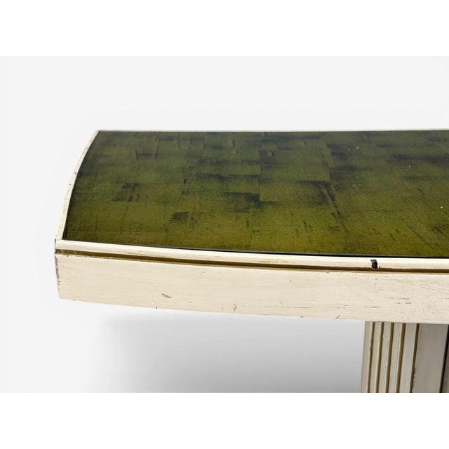 Pair Maison Jansen Painted and Eglomise Emerald Green Glass Top Console Tables For Sale - Image 4 of 14