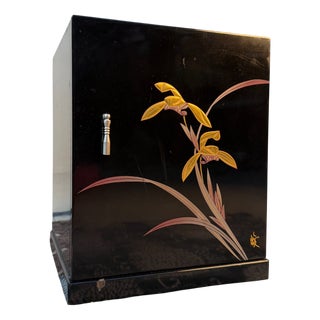 Japanese Lacquer Cabinet with Orchid, 1980s For Sale