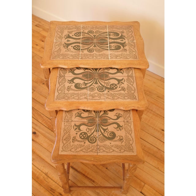 Mid-Century Modern 1960s Oak and Ceramic Side Table Attributed to Henning Kjærnulf For Sale - Image 3 of 11