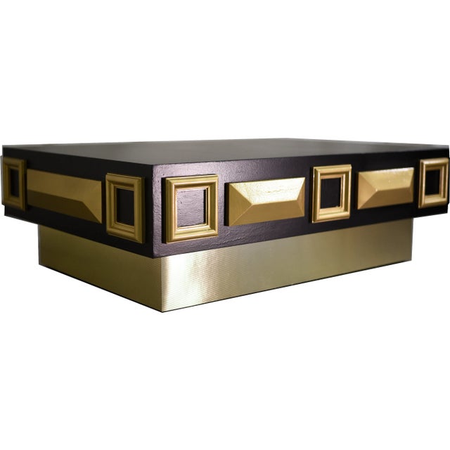 Mid-Century Glam Trapezoids and Frames Coffee Cocktail Table Black and Gold - Newly Painted For Sale - Image 12 of 12