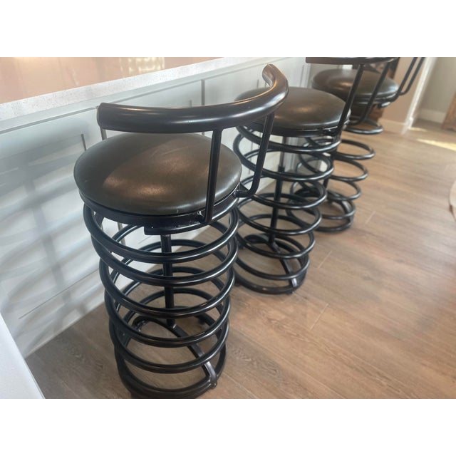 Vintage Set of 3 Postmodern Coil Spring Bar Stools Chairish