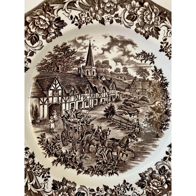 English Antique J & G Meakin Dinner Plates "Stratford Stage" - Set of 4 For Sale - Image 3 of 9
