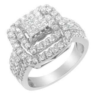 14KT White Gold Diamond Cocktail Ring (1 1/2 cttw, H-I Color, SI2-I1 Clarity) Size 6.5 For Sale