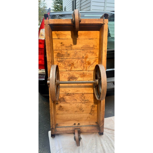 Early 20th Century Globe Vise & Truck Co. Industrial Original Patina Green Oak Factory Cart For Sale - Image 10 of 18