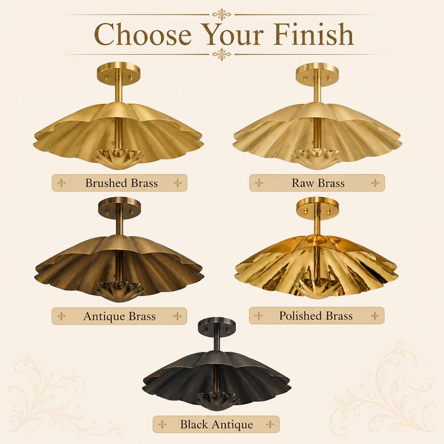 Shell Brass Scallop Ceiling Light, Hollywood Regency Semi Flush Mount, Handmade Clam Shell Ceiling Lamp, Art Deco Gold Brass Fixture 28 Inch For Sale - Image 7 of 13