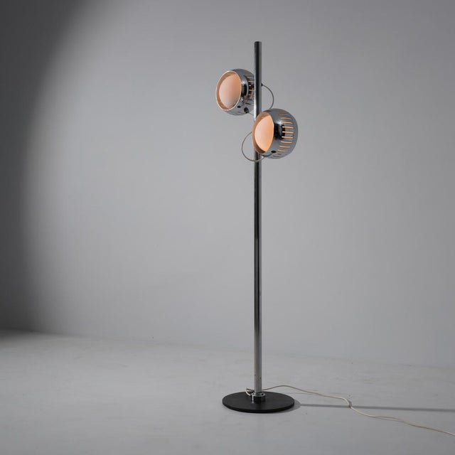 Italian Chromed Steel Floor Lamp with Opaline Glass Shades, 1970s For Sale - Image 9 of 11
