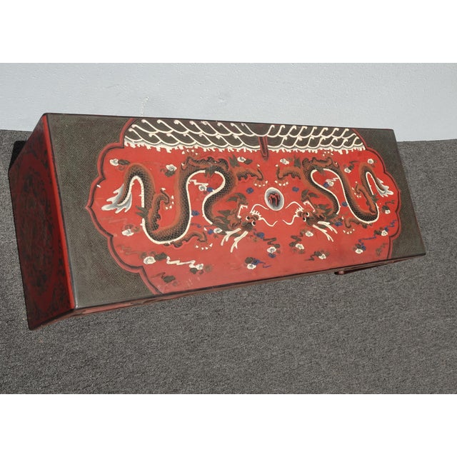 Red Vintage Chinese Asian Red Dragon Motif Bench ~ Coffee Table For Sale - Image 8 of 15