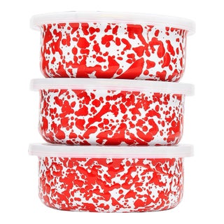 Crow Canyon Home Splatterware, Storage Bowl Set in Red & White - 3 Pieces For Sale