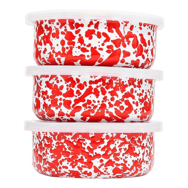 Crow Canyon Home Splatterware, Storage Bowl Set in Red & White - 3 Pieces For Sale