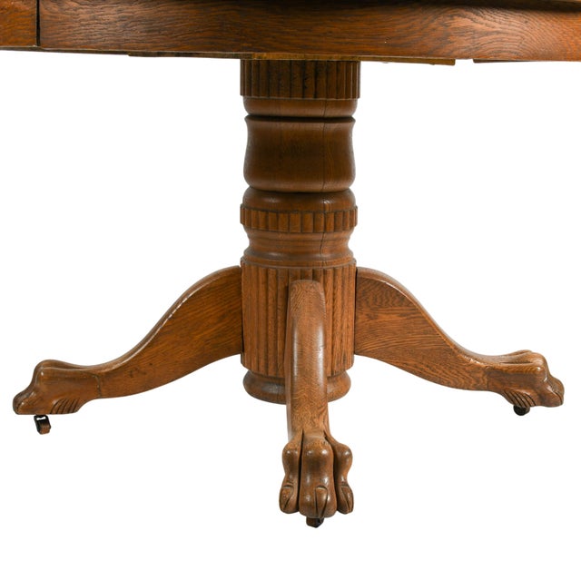 Early 20th Century Antique Oak Pedestal Dining Table With Lion's Paw Feet For Sale - Image 5 of 5