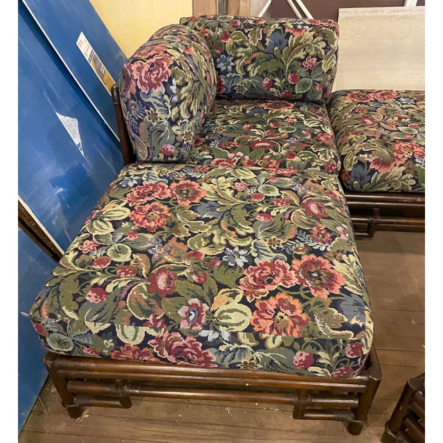 This is a fantastic modular set of Ficks Reed bamboo Asian style influenced corner chairs and ottomans that can be...