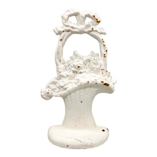 Vintage White Cast Floral Door Stop With Bow – Cottagecore / French Country / Shabby Chic For Sale
