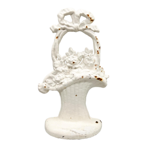 Vintage White Cast Floral Door Stop With Bow – Cottagecore / French Country / Shabby Chic