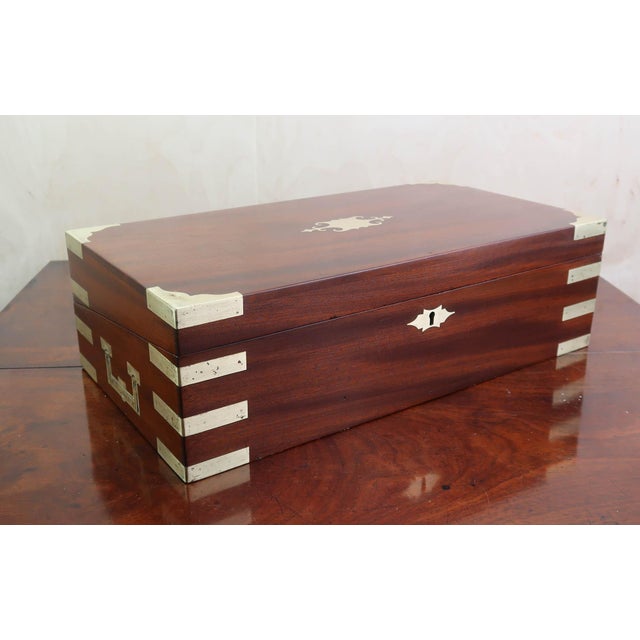 Wonderful solid tropical hardwood writing box or slope Fabulous colour and figure in the wood Fine brass hardware 3 secret...