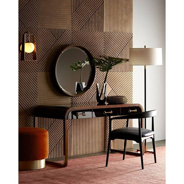 Modern Arteriors Home Avalon Ottoman Persimmon Velvet Champagne Swivel For Sale - Image 3 of 5