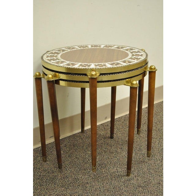 3 Mid Century Modern Round Tile Walnut Brass Nesting Snack ...