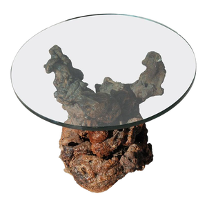 Late 20th Century Vintage Root Side Table With Glass Top