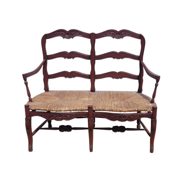 Brick Red Vintage Country French Settee Red Paint For Sale - Image 8 of 8