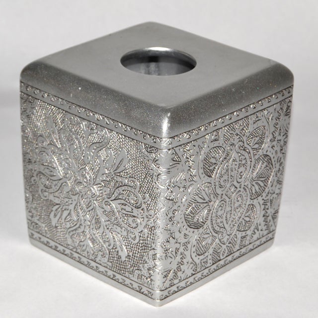 Late 20th Century Luxury Silver Colette New York Home Décor Engraved Paper Tissue Box Cover For Sale - Image 5 of 14